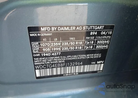 2015 Mercedes-Benz Gla 250 из США, поврежденный, VIN WDCTG4EB8FJ132964